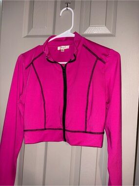 Love Hot Pink Zip-Up Cropped Jacket with Black Trim